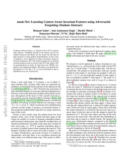 mask-Net: Learning Context Aware Invariant Features using Adversarial
  Forgetting (Student Abstract)