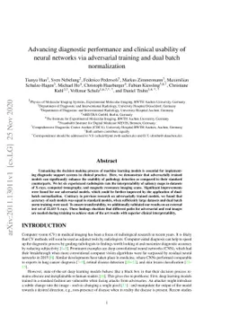 Advancing diagnostic performance and clinical usability of neural
  networks via adversarial training and dual batch normalization