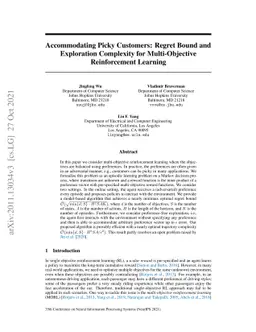 Accommodating Picky Customers: Regret Bound and Exploration Complexity
  for Multi-Objective Reinforcement Learning