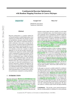 Combinatorial Bayesian Optimization with Random Mapping Functions to
  Convex Polytopes
