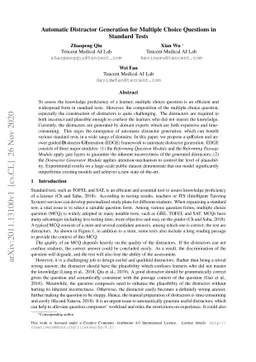 Automatic Distractor Generation for Multiple Choice Questions in
  Standard Tests