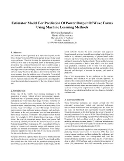 Estimator Model for Prediction of Power Output of Wave Farms Using
  Machine Learning Methods