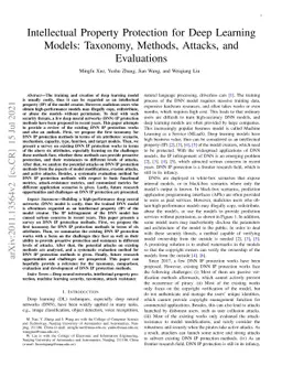 Intellectual Property Protection for Deep Learning Models: Taxonomy,
  Methods, Attacks, and Evaluations