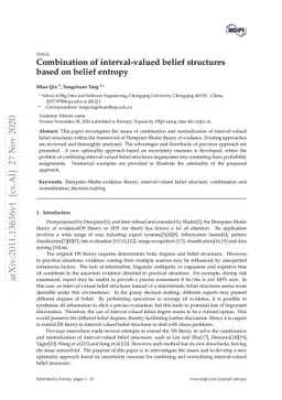 Combination of interval-valued belief structures based on belief entropy
