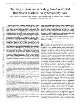 Training a quantum annealing based restricted Boltzmann machine on
  cybersecurity data