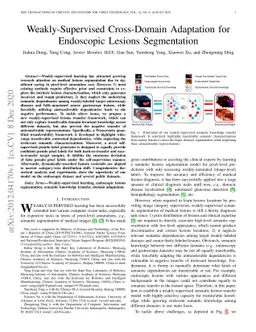 Weakly-Supervised Cross-Domain Adaptation for Endoscopic Lesions
  Segmentation