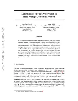 Deterministic Privacy Preservation in Static Average Consensus Problem