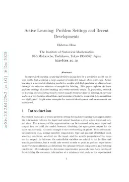 Active Learning: Problem Settings and Recent Developments