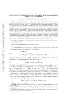 Efficient Numerical Algorithms for the Generalized Langevin Equation