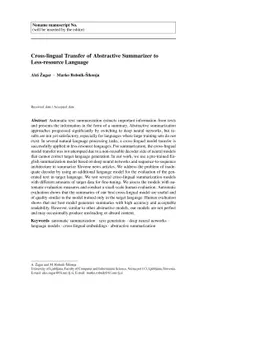 Cross-lingual Transfer of Abstractive Summarizer to Less-resource
  Language