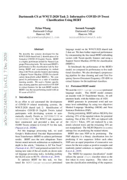 Dartmouth CS at WNUT-2020 Task 2: Informative COVID-19 Tweet
  Classification Using BERT