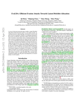 EvaLDA: Efficient Evasion Attacks Towards Latent Dirichlet Allocation