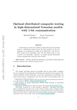 Optimal distributed composite testing in high-dimensional Gaussian
  models with 1-bit communication