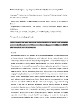 Retrieval of aboveground crop nitrogen content with a hybrid machine
  learning method
