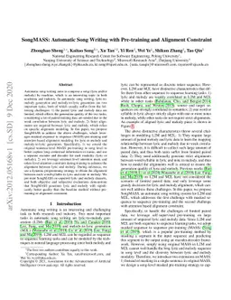 SongMASS: Automatic Song Writing with Pre-training and Alignment
  Constraint