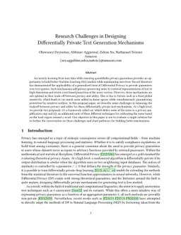 Research Challenges in Designing Differentially Private Text Generation
  Mechanisms