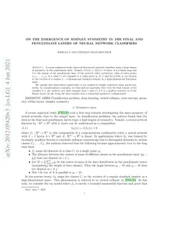 On the emergence of simplex symmetry in the final and penultimate layers
  of neural network classifiers