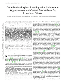 Optimization-Inspired Learning with Architecture Augmentations and
  Control Mechanisms for Low-Level Vision