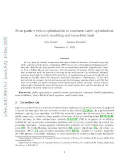 From particle swarm optimization to consensus based optimization:
  stochastic modeling and mean-field limit