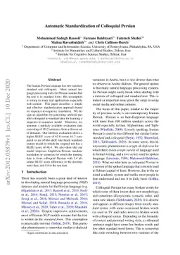 Automatic Standardization of Colloquial Persian