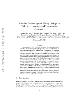 Provable Defense against Privacy Leakage in Federated Learning from
  Representation Perspective