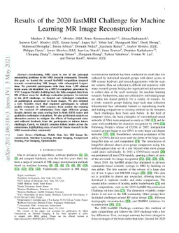 Results of the 2020 fastMRI Challenge for Machine Learning MR Image
  Reconstruction