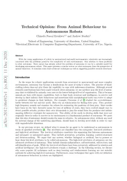 Technical Opinion: From Animal Behaviour to Autonomous Robots