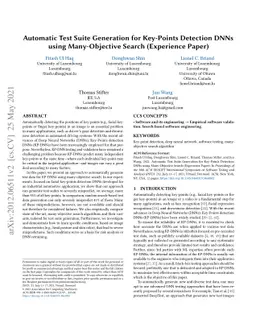 Automatic Test Suite Generation for Key-Points Detection DNNs using
  Many-Objective Search (Experience Paper)