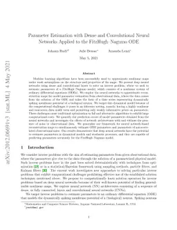 Parameter Estimation with Dense and Convolutional Neural Networks
  Applied to the FitzHugh-Nagumo ODE
