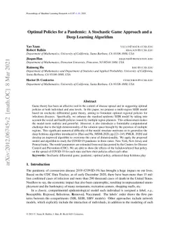 Optimal Policies for a Pandemic: A Stochastic Game Approach and a Deep
  Learning Algorithm
