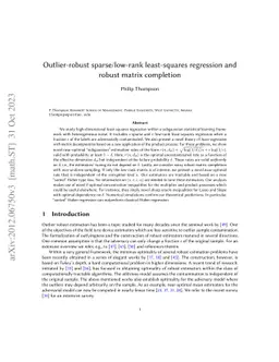 Outlier-robust sparse/low-rank least-squares regression and robust
  matrix completion