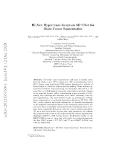 HI-Net: Hyperdense Inception 3D UNet for Brain Tumor Segmentation