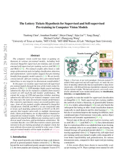 The Lottery Tickets Hypothesis for Supervised and Self-supervised
  Pre-training in Computer Vision Models