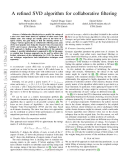 A Refined SVD Algorithm for Collaborative Filtering