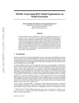 MEME: Generating RNN Model Explanations via Model Extraction