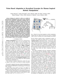 Vision Based Adaptation to Kernelized Synergies for Human Inspired
  Robotic Manipulation