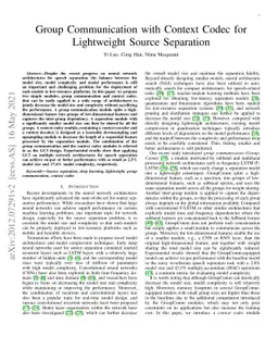 Group Communication with Context Codec for Lightweight Source Separation