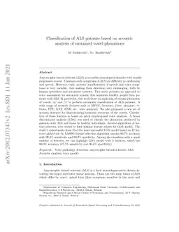 Classification of ALS patients based on acoustic analysis of sustained
  vowel phonations