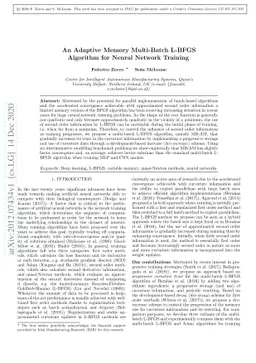 An Adaptive Memory Multi-Batch L-BFGS Algorithm for Neural Network
  Training