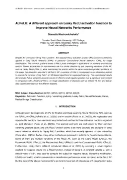 ALReLU: A different approach on Leaky ReLU activation function to
  improve Neural Networks Performance