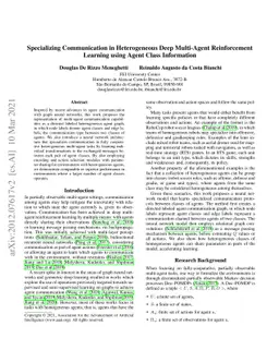 Specializing Inter-Agent Communication in Heterogeneous Multi-Agent
  Reinforcement Learning using Agent Class Information