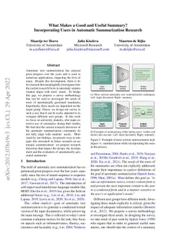 What Makes a Good and Useful Summary? Incorporating Users in Automatic
  Summarization Research