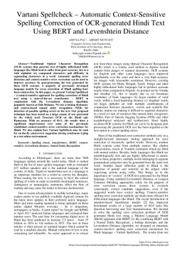 Vartani Spellcheck -- Automatic Context-Sensitive Spelling Correction of
  OCR-generated Hindi Text Using BERT and Levenshtein Distance