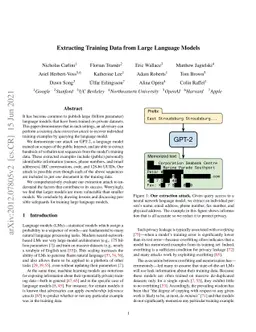 Extracting Training Data from Large Language Models