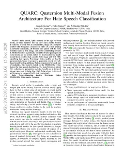 QUARC: Quaternion Multi-Modal Fusion Architecture For Hate Speech
  Classification