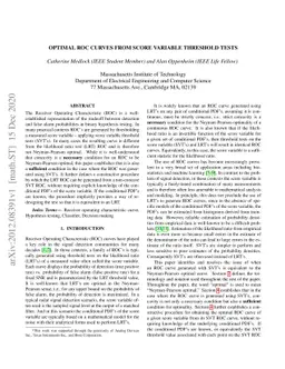 Optimal ROC Curves from Score Variable Threshold Tests