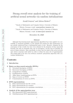 Strong overall error analysis for the training of artificial neural
  networks via random initializations
