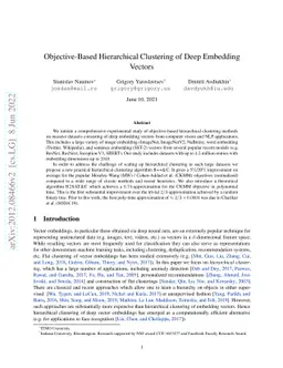 Objective-Based Hierarchical Clustering of Deep Embedding Vectors