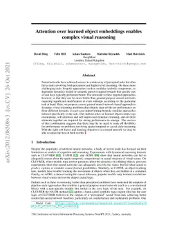 Attention over learned object embeddings enables complex visual
  reasoning