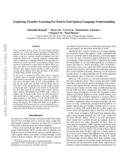 Exploring Transfer Learning For End-to-End Spoken Language Understanding